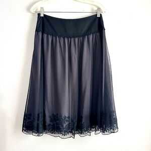 Garnet Hill‎ • Lace Overlay Silk Midi Skirt
